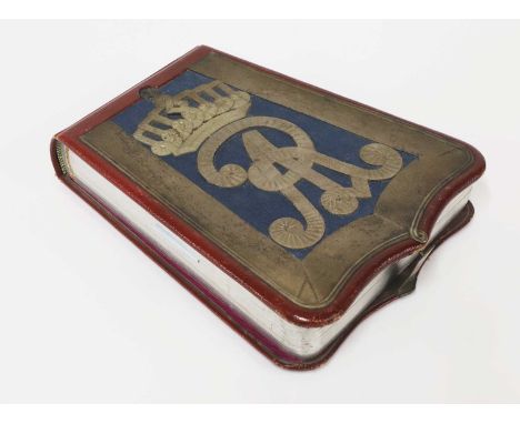 An album of portraits of German aristocrats and nobility, c.1860, possibly Dresden, of sabretache form, containing various ph