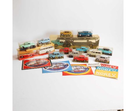 A collection of Norev model cars and trucks, 20th century, comprising fourteen model trucks and cars manufactured by Norev, a