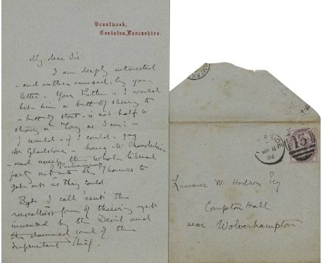 John Ruskin (1819-1900), a group of three autographed letters, addressed to Lawrence Hodson, expressing political sentiments,
