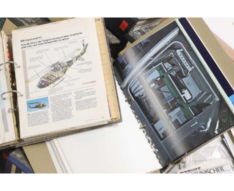 A collection of aviation photographs, 20th century, comprising photographs, documents and booklets on the Bell Agusta helicop