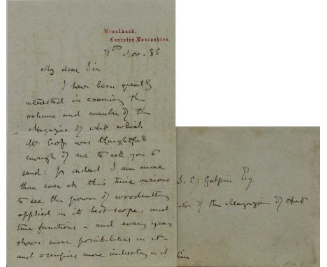 John Ruskin (1819-1900), a group of nine signed letters, comprising:a letter addressed 'My dear Sir', on his interest in 'exa