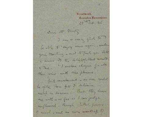 John Ruskin (1819-1900), a group of thirteen signed letters, addressed to Mr Verity, discussing coin collecting, both for him