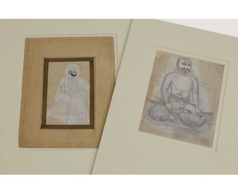 Two royal Indian drawings, 'A Rajput Warrior', c.1850, depicting a warrior sitting impassively, cross-legged with his hands r