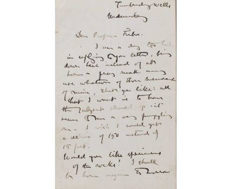 John Ruskin (1819-1900), a collection of four signed letters,the first addressed to 'Professor Forbes', apologising for a lat