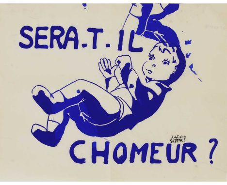 A 1968 Paris student riots poster, a screenprint poster, the text translated from the French reads 'Will he be unemployed?', 