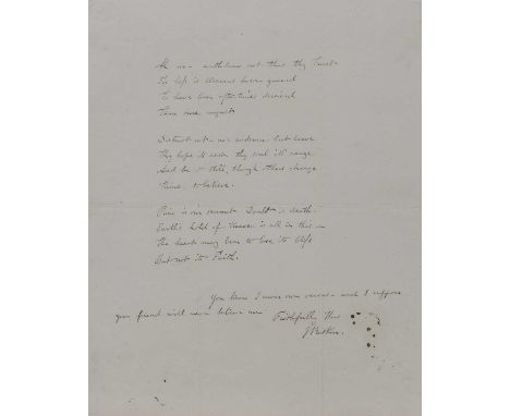 An autographed poem by John Ruskin (1819-1900),  thought to have been written for Adele between 1837-8:  'Ah no - withdraw no