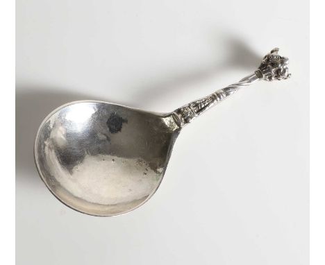 A Swedish silver spoon, c.1600, partially gilt, the cast finial formed of four fleur-de-lys, above a twisted and cast stem, o