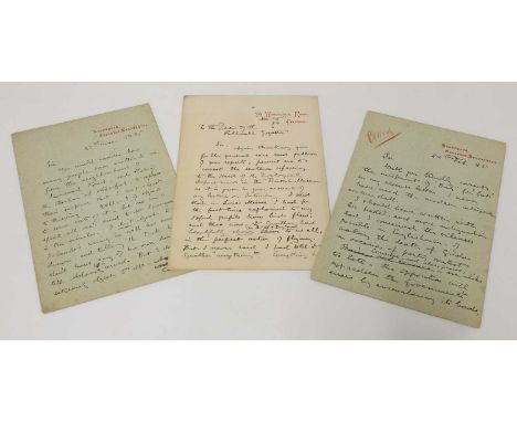John Ruskin (1819-1900), a group of three signed letters:the first 'To the Editor of the Pallmall Gazette', explaining a corr