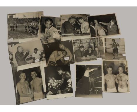 A collection of football and boxing press photography, 20th century, a collection of photographs depicting various boxing and