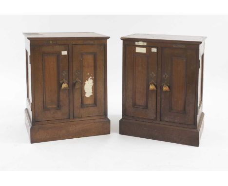 John Ruskin (1819-1900),  a pair of mahogany folio cabinets, 19th century, each moulded top with inlaid ivory labels, over a 
