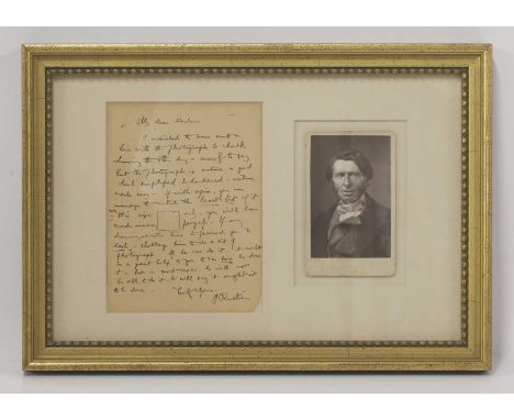 John Ruskin (1819-1900), a signed letter, addressed to 'My dear Madam', 'I intended to have sent a line with the photograph &