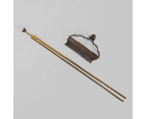 A comb and a hairpin, late 19th century and later, a Southeast Asian silver comb with a glass stylised cloud above fine combe