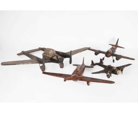 Four Second World War model aeroplanes, mid-20th century, comprising a group of four scratch-built model aeroplanes, largest 