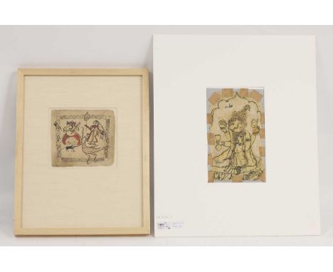 Two Indian drawings of Ganesha, comprising:an early Marwar Illustration of Ganesha and Saraswati, 16th century, ink and opaqu
