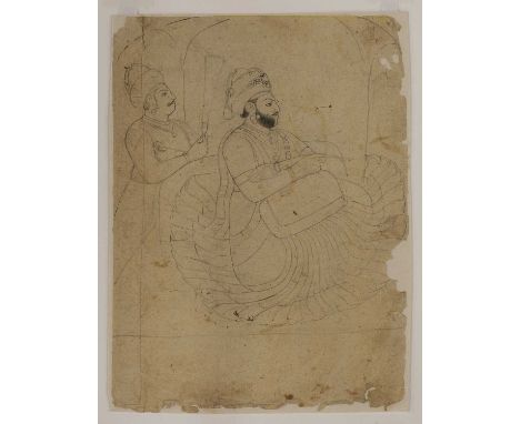Three Indian drawings, 'A Sikh Prince Seated', c.1840-1846, Punjab, ink on paper,21 x 15cm,a drawing of Abhai Singh worshippi
