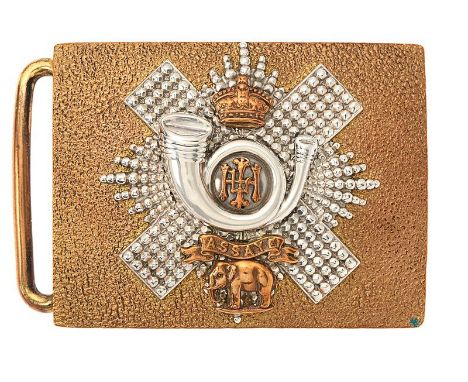 Scottish. Highland Light Infantry Victorian Officer's HLI waist belt plate circa 1881-1901. Fine scarce seeded gilt rectangul