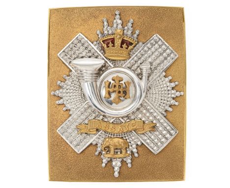 Scottish. Highland Light Infantry Victorian Officer's HLI shoulder belt plate circa 1881-1901. Fine scarce seeded gilt rectan