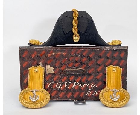 Royal Navy Fleet Air Arm Officer's cased cocked hat and epaulettes. A good group attributed to Captain Terence (Pablo) Gerard