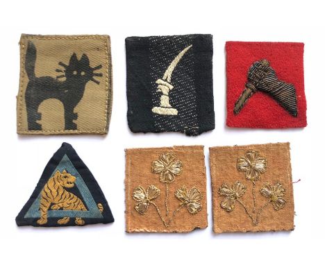 6 WW2 Indian Army formation signs.   17th Division (printed) ... 20th Division (embroidered) ... 19th Division (embroidered) 