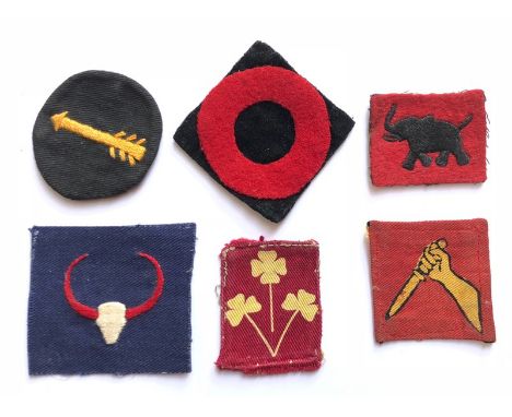 6 WW2 Indian Army formation signs.   7th Division (embroidered) ... 72nd Infantry Brigade (applied) ...  4 Corps (embroidered