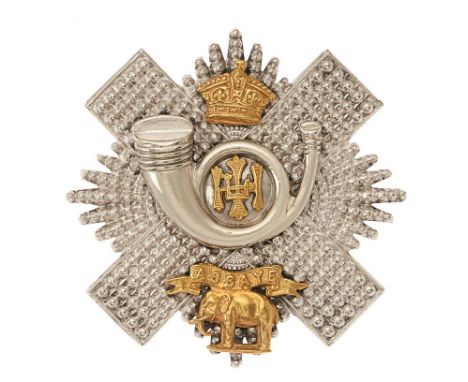 Scottish. Highland Light Infantry Victorian Officer's HLI glengarry badge circa 1881-1901. Good die-cast faceted silvered Thi