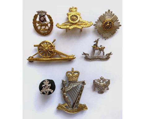 8 assorted Officer badges.   York &amp; Lancaster in silver, gilt and enamels ... gilt post 1953 Royal Artillery ... Scots Gu
