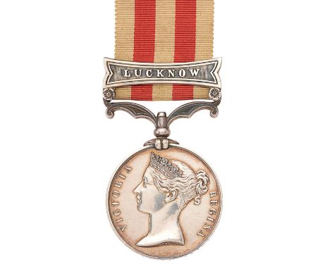 Indian Army Gurkha Force Officer's Indian Mutiny Lucknow Medal. A scarce example awarded to MAJOR FITZGERALD ATTD GOORKHA FOR