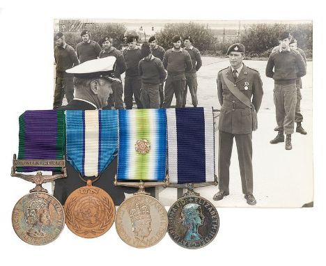 Royal Marines GSM, UN, South Atlantic, LSGC Group of Four Medals. Awarded to PO20889P Colour Sergeant B.R. Sherrin Royal Mari