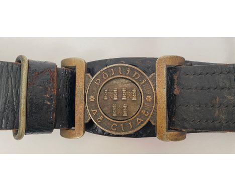 Irish. Police of Dublin belt circa 1922-25.    Good rare black patent leather  issue bearing interlocking nickel clasp; the o