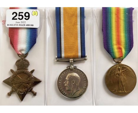 Army Ordnance Corps Group of Three WW1 Medals.   Awarded to 06365 PTE R.E. FAREBROTHER AOC. Comprising: 1914/15 Star, British