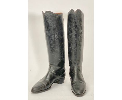 Pair of mounted Cavalry Officer's Knee Boots. A rare pair of the high -low pattern worn by mounted officers pre 1902, of stif