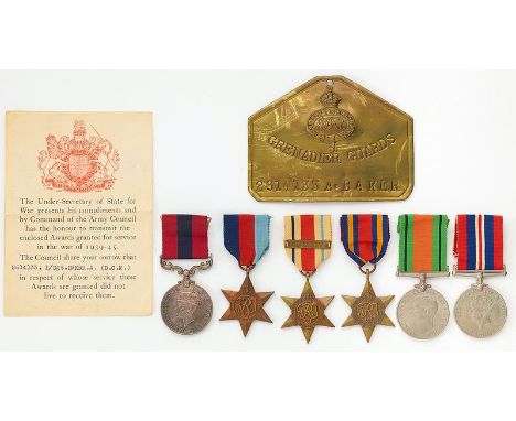 No. 1 Commando Battle of Sedjenane DCM Casualty Medal Group.   Awarded to Lance Sergeant Albert Baker Grenadier Guards, No. 1