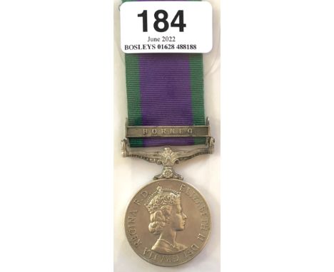 Royal Signals Campaign Service Medal, clasp BORNEO.   Awarded to 23745205 CPL B.H. HUSSEY R. SIGNALS. 