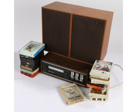 Kyoto S400 8-Track player, a pair of Marconiphone speakers together with a collection of 54 x Rock / Pop / Soul 8-track casse