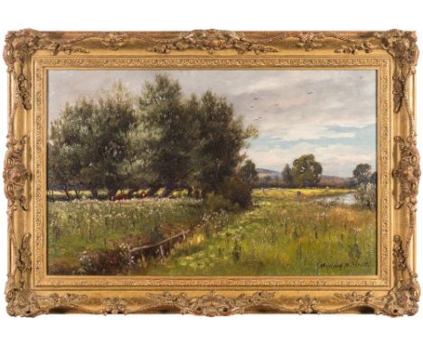 Sydney M Broad [1853-1942]-Riverside meadow,:-signed bottom rightoil on canvas35 x 55cm.
