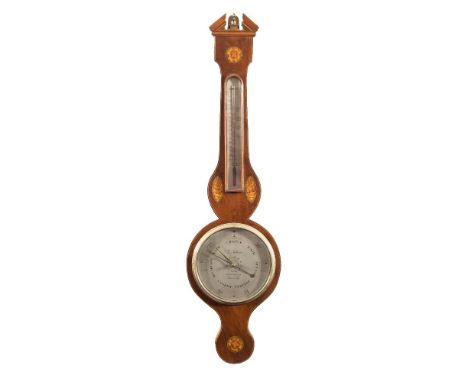 D. Albino, Cheltenham, a Sheraton-style wheel barometer: the eight-inch round silvered dial engraved with typical barometer m