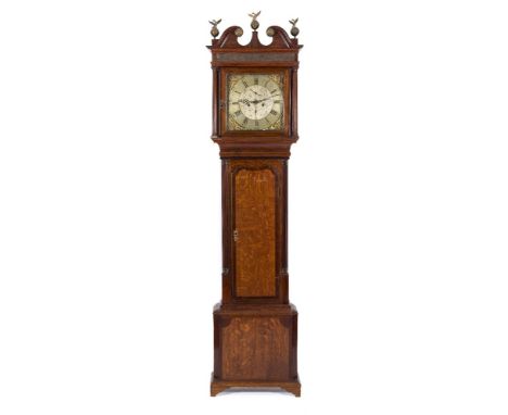 Fearnly, Wigan an oak longcase clock: the eight-day duration movement striking the hours on a bell, the thirteen-inch square 