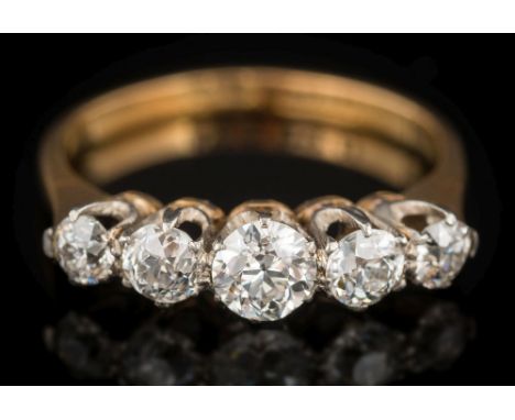 A graduated diamond five-stone ring: with round old brilliant-cut diamonds estimated to weigh a total of 0.80ct, in rex claw 