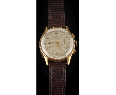 Dom. A gentleman's 18ct gold cased, manual wind 'Dom Nicolet watch' chronograph wristwatch: the circular dial 35mm diameter w