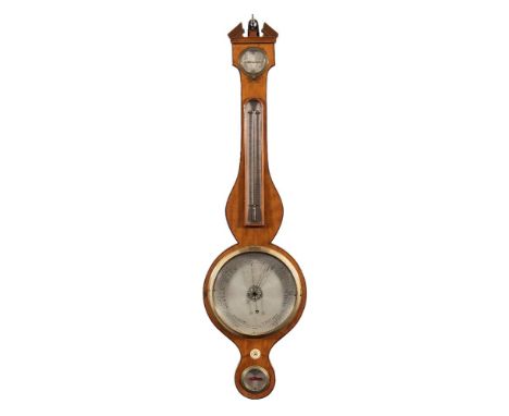 A. Pizzala, Hatton Garden, a satinwood wheel barometer: the eight-inch round silvered dial with typical barometer markings an