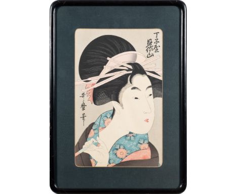 After Kitagawa UtamaroBijin with opium pipe: polychrome woodblock print, 36.5 x 24cm.