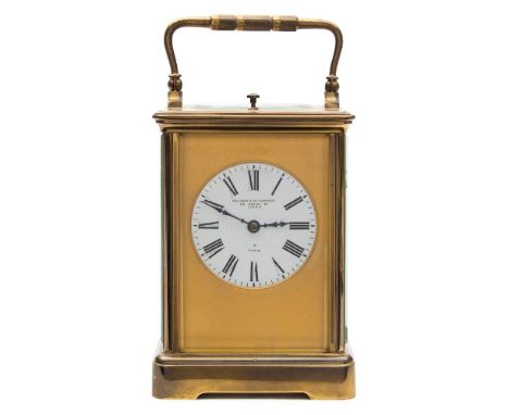 A French Edwardian Corniche carriage clock: the eight-day duration movement having a platform lever escapement and striking t