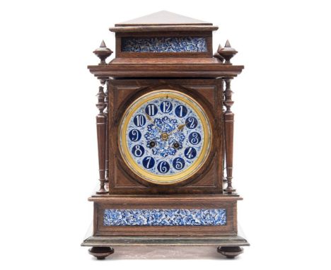 Samuel Marti et Cie, Paris, an oak Aesthetic Movement mantel clock: the eight-day duration movement striking the hours and ha