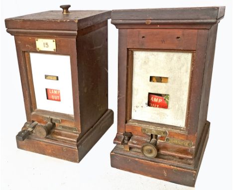 A pair of GWR wood cased Lamp In/Lamp Out Indicators. Neither have front glass, one has ivorine plate No 15 affixed. (2 items