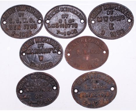 Generally Repaired Wagon Plates qty 7 comprising: LMS Bromsgrove 1938; WHD &amp; S Ld (Wagons) LNE 52 1951; P.W. Co. W 1959; 