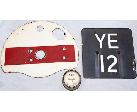 BR(S) enamel Signal Identification Plate YE12, ex colour light signal worked by Folkestone East Panel Box which opened in Feb