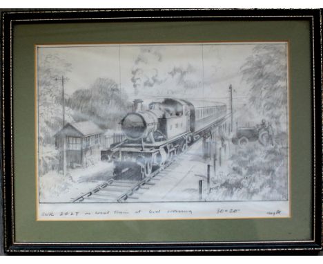 Pencil Sketch of 2-6-2T on a local train by Don Breckon. A sketch for a possible commission but never painted. No signature, 