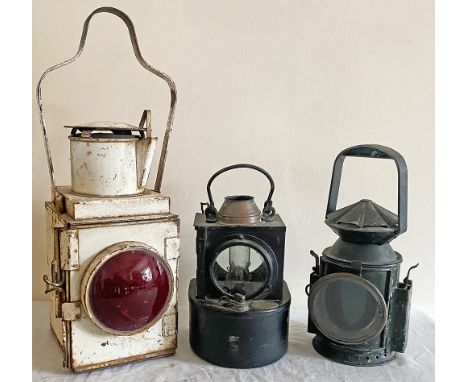 A BR Tail Lamp complete with reservoir and burner. Together with a 3 aspect WD Handlamp plated Wakefield 1945 and an LMS Sign