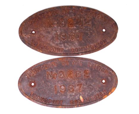 A pair of CI British Transport Commission Registration Plates 3282 1967, as carried by Sentinel No 68 LESLIE, ex Manvers Coll