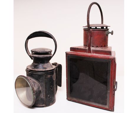 LMS 3 aspect slatted glass Handlamp bearing an oval brass plate LMS 44405, complete with an MR Co reservoir with an LMS burne